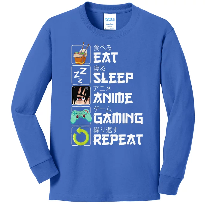 Eat Sleep Anime Gaming Repeat Kawaii Otaku Anime Manga Kids Long Sleeve Shirt