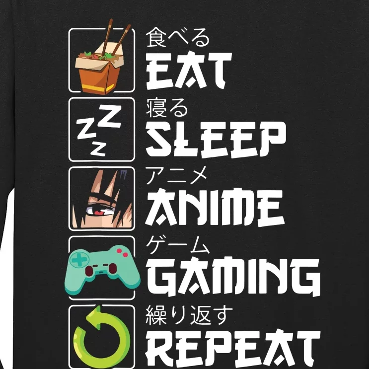 Eat Sleep Anime Gaming Repeat Kawaii Otaku Anime Manga Long Sleeve Shirt