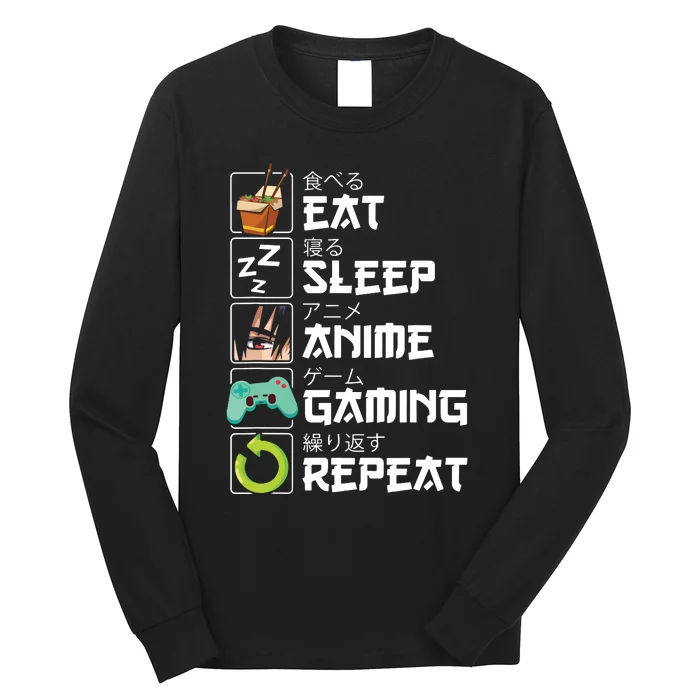 Eat Sleep Anime Gaming Repeat Kawaii Otaku Anime Manga Long Sleeve Shirt