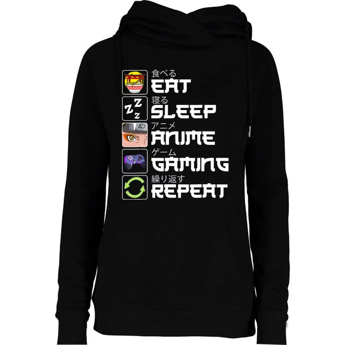 Eat Sleep Anime Gaming Repeat Kawaii Otaku Anime Manga Womens Funnel Neck Pullover Hood