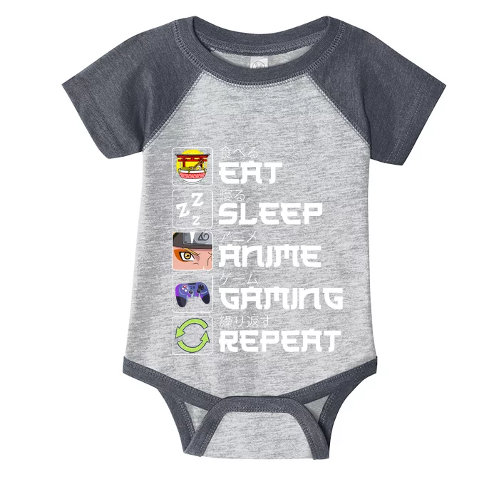 Eat Sleep Anime Gaming Repeat Kawaii Otaku Anime Manga Infant Baby Jersey Bodysuit