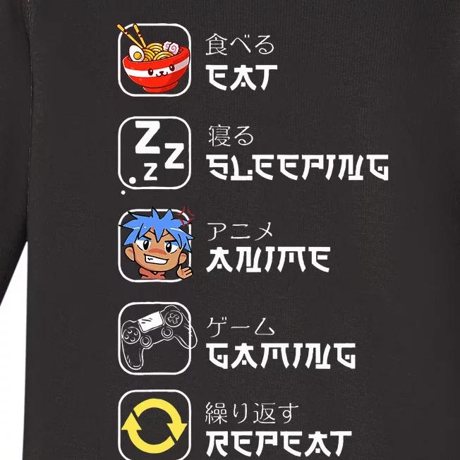 Eat Sleep Anime Gaming Repeat Japan Otaku Baby Long Sleeve Bodysuit