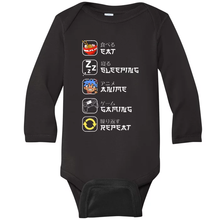 Eat Sleep Anime Gaming Repeat Japan Otaku Baby Long Sleeve Bodysuit