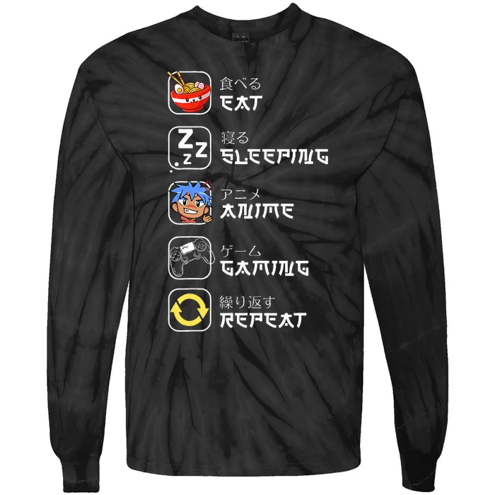 Eat Sleep Anime Gaming Repeat Japan Otaku Tie-Dye Long Sleeve Shirt