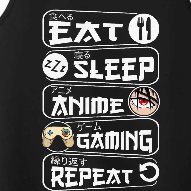 Eat Sleep Anime Gaming Repeat Kawaii Anime Gamer Gift Performance Tank