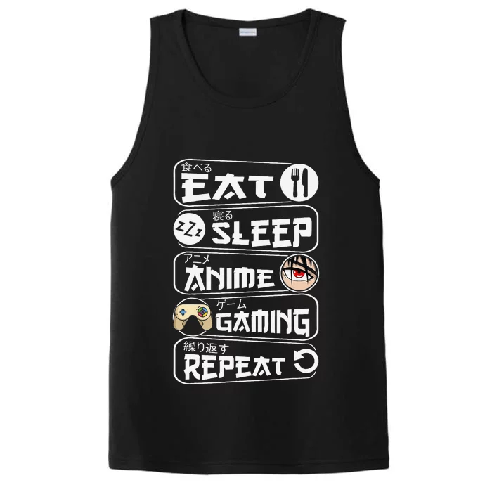 Eat Sleep Anime Gaming Repeat Kawaii Anime Gamer Gift Performance Tank