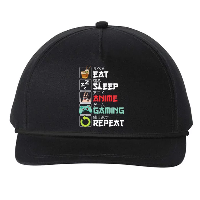 Eat Sleep Anime Gaming Repeat Kawaii Otaku Anime Manga Snapback Five-Panel Rope Hat