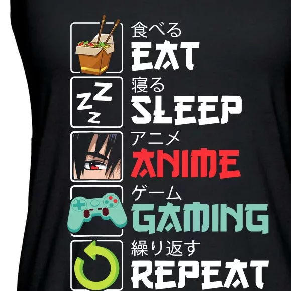 Eat Sleep Anime Gaming Repeat Kawaii Otaku Anime Manga Ladies Essential Flowy Tank