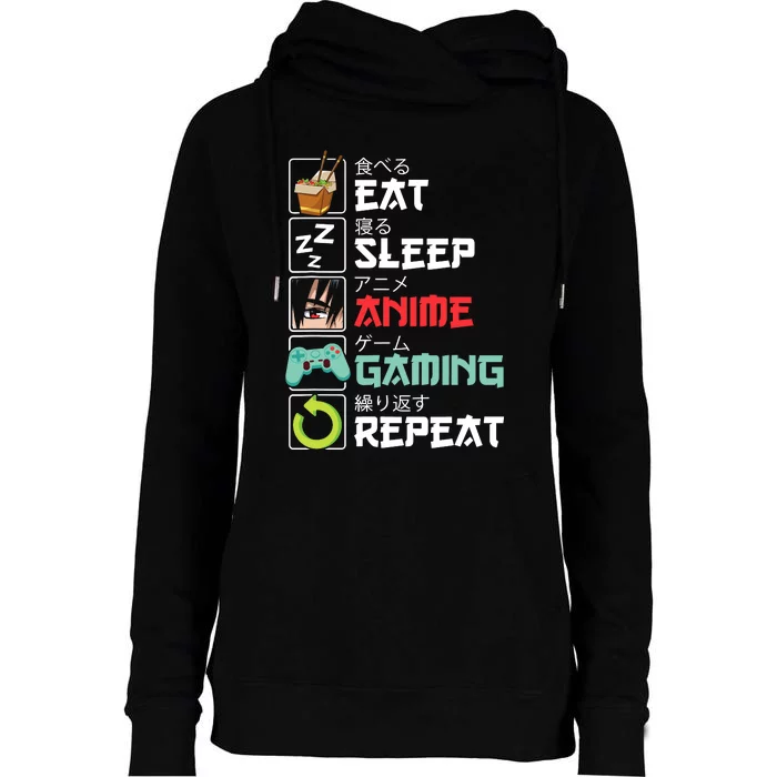 Eat Sleep Anime Gaming Repeat Kawaii Otaku Anime Manga Womens Funnel Neck Pullover Hood