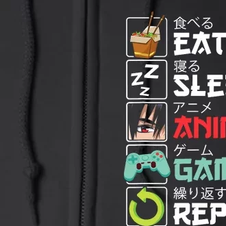 Eat Sleep Anime Gaming Repeat Kawaii Otaku Anime Manga Full Zip Hoodie