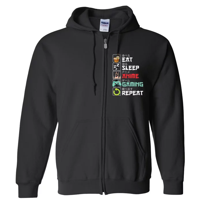 Eat Sleep Anime Gaming Repeat Kawaii Otaku Anime Manga Full Zip Hoodie