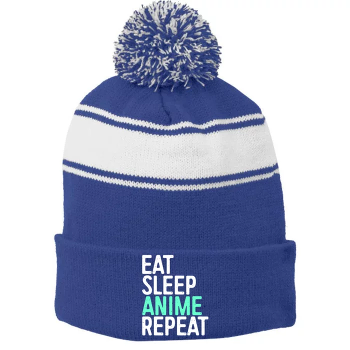 Eat Sleep Anime Repeat Gift Japanese Animation Lover Gift Meaningful Gift Stripe Pom Pom Beanie