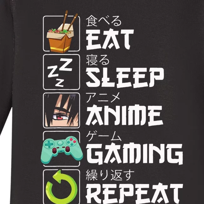 Eat Sleep Anime Gaming Repeat Kawaii Otaku Anime Manga Baby Long Sleeve Bodysuit