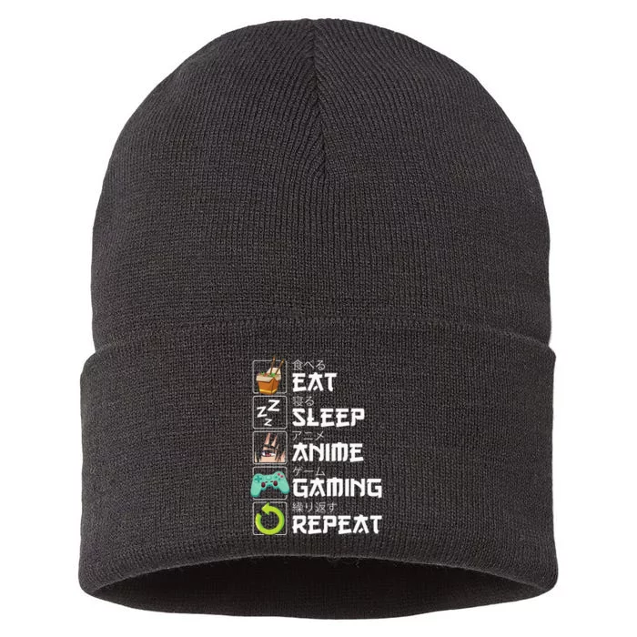 Eat Sleep Anime Gaming Repeat Kawaii Otaku Anime Manga Sustainable Knit Beanie