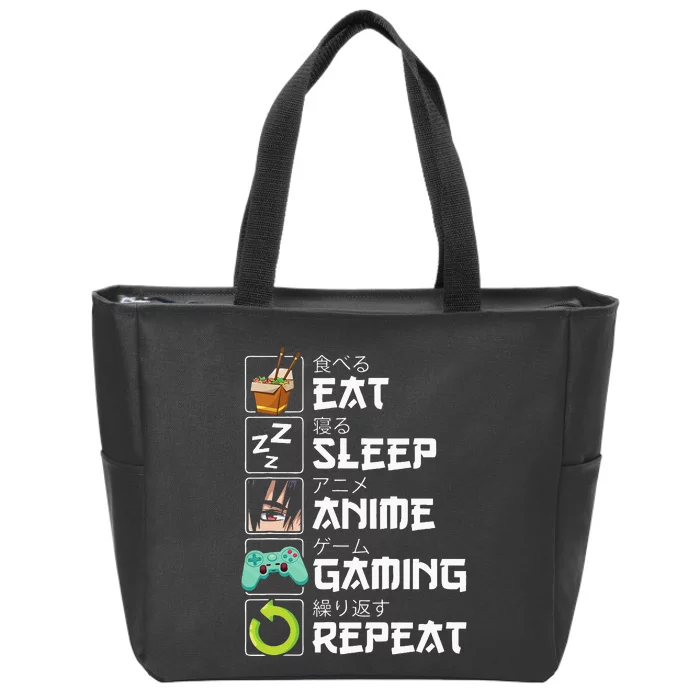 Eat Sleep Anime Gaming Repeat Kawaii Otaku Anime Manga Zip Tote Bag