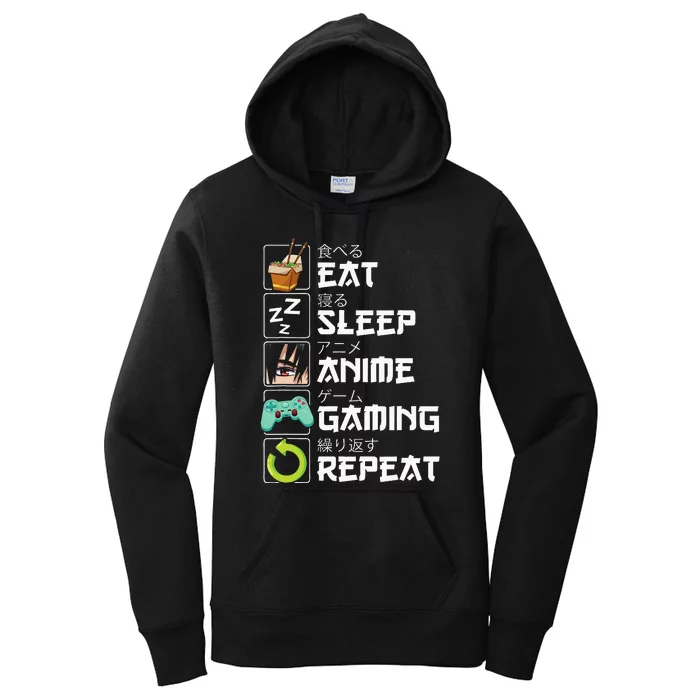 Eat Sleep Anime Gaming Repeat Kawaii Otaku Anime Manga Women's Pullover Hoodie