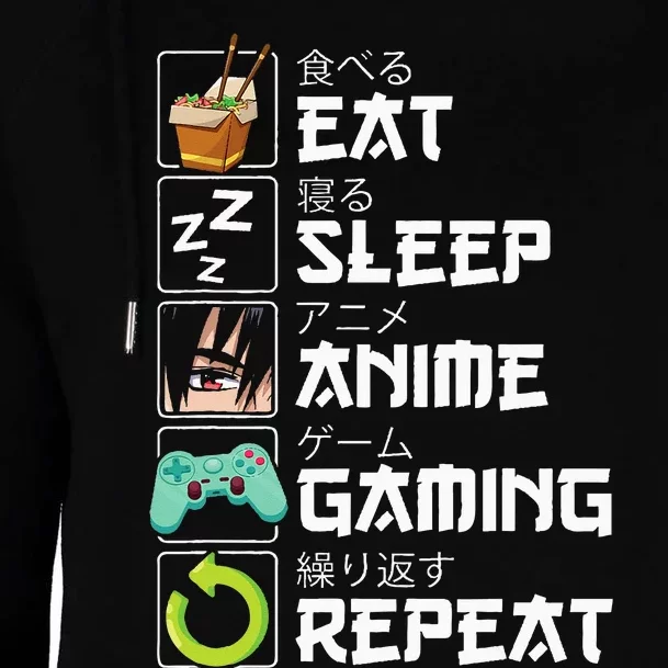 Eat Sleep Anime Gaming Repeat Kawaii Otaku Anime Manga Womens Funnel Neck Pullover Hood