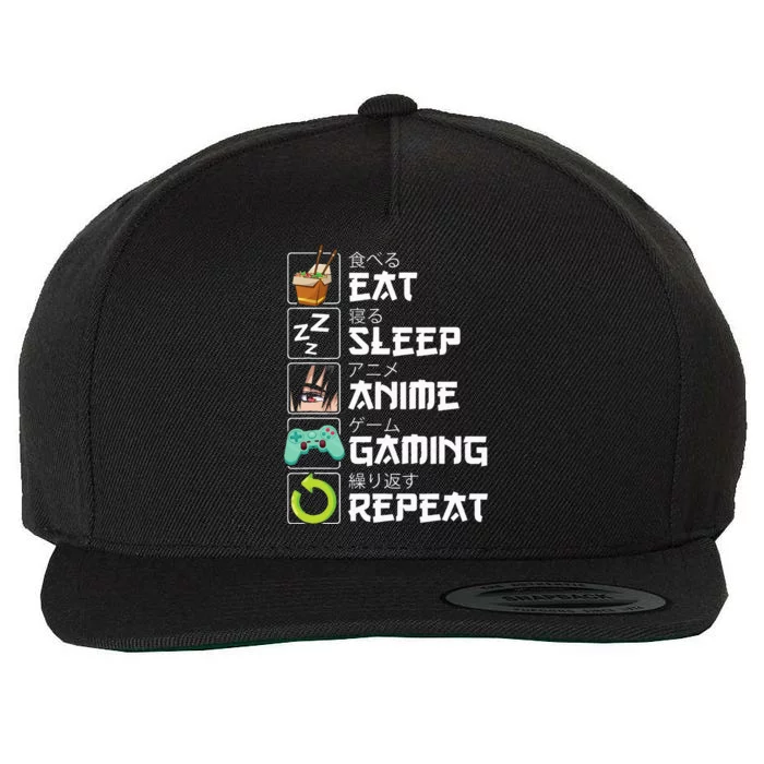 Eat Sleep Anime Gaming Repeat Kawaii Otaku Anime Manga Wool Snapback Cap