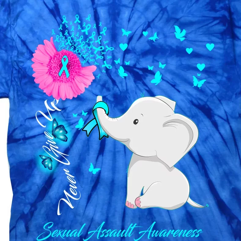 Elephant Sexual Assault Awareness Funny Gift Sexual Assault Ribbon Gift Tie-Dye T-Shirt