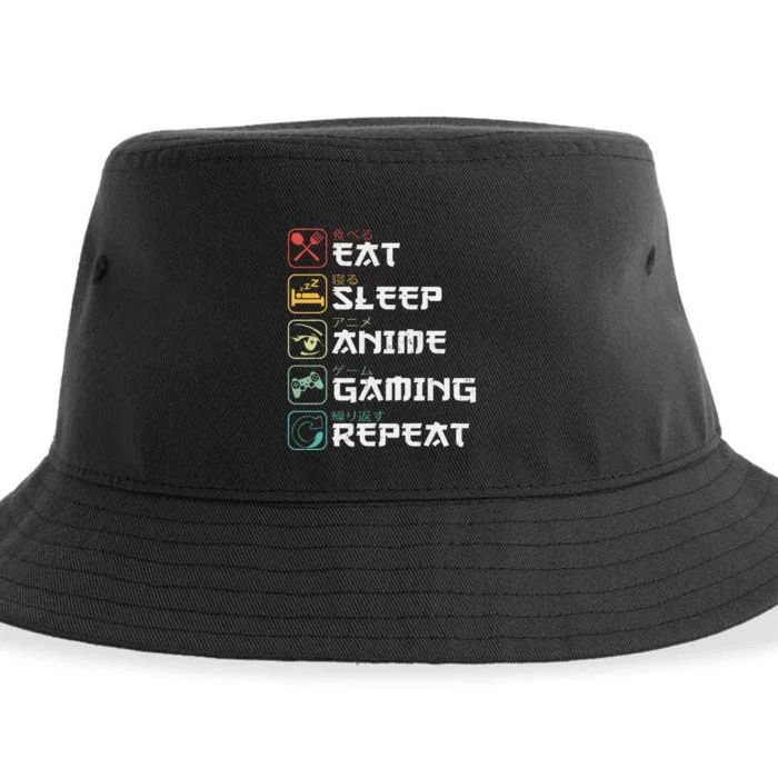 Eat Sleep Anime Gaming Repeat Retro Otaku Anime Manga Sustainable Bucket Hat