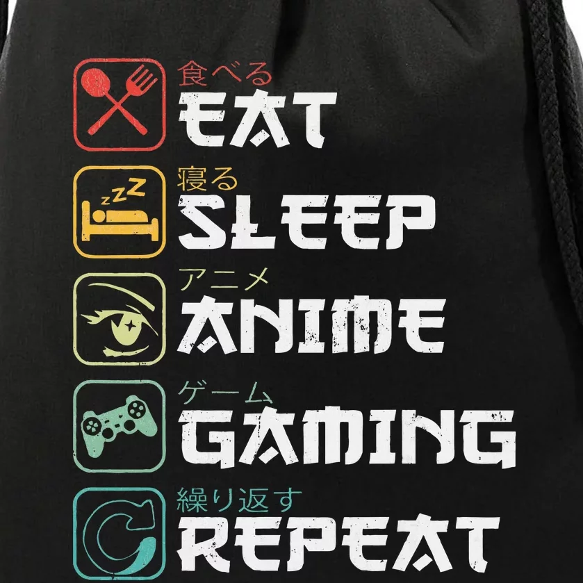 Eat Sleep Anime Gaming Repeat Retro Otaku Anime Manga Drawstring Bag