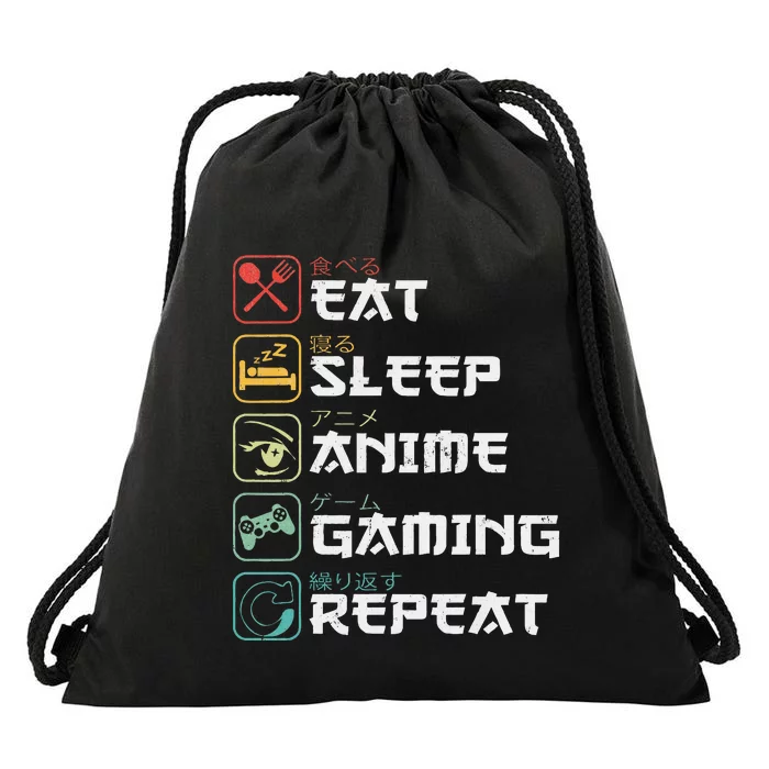 Eat Sleep Anime Gaming Repeat Retro Otaku Anime Manga Drawstring Bag