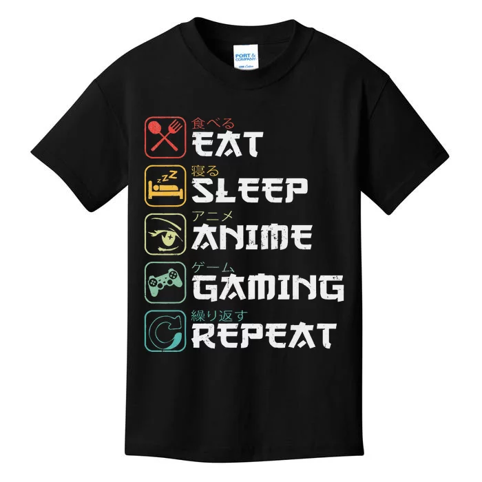 Eat Sleep Anime Gaming Repeat Retro Otaku Anime Manga Kids T-Shirt