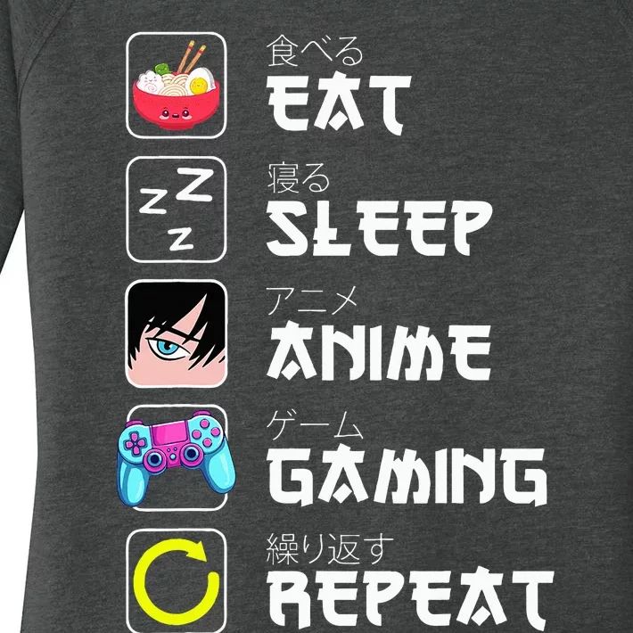 Eat Sleep Anime Gaming Repeat Japan Kawaii Manga Anime Gifts Women's Perfect Tri Tunic Long Sleeve Shirt