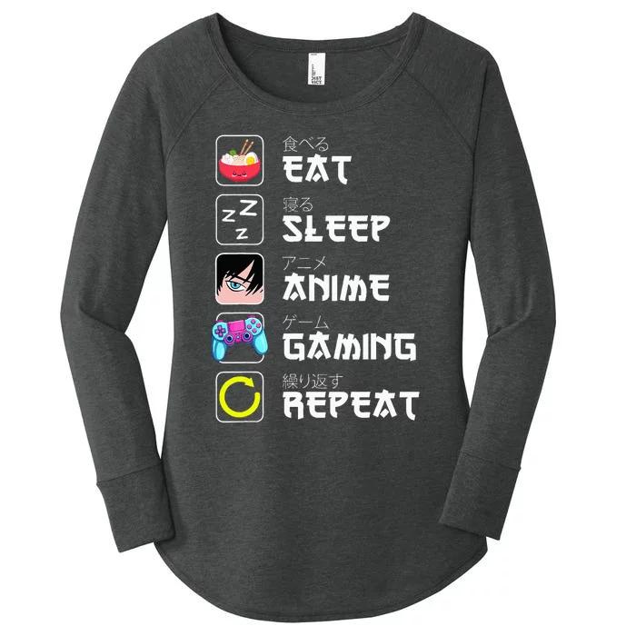 Eat Sleep Anime Gaming Repeat Japan Kawaii Manga Anime Gifts Women's Perfect Tri Tunic Long Sleeve Shirt