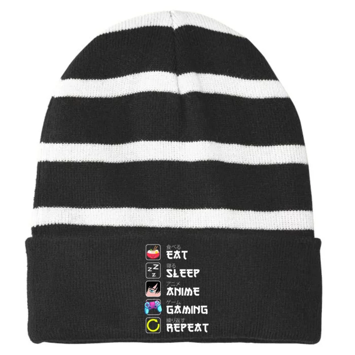 Eat Sleep Anime Gaming Repeat Japan Kawaii Manga Anime Gifts Striped Beanie with Solid Band