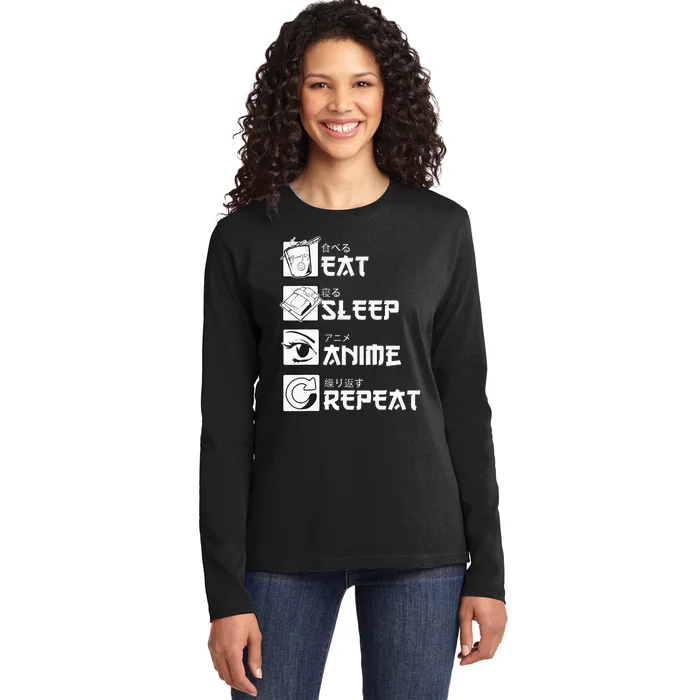 Eat Sleep Anime Repeat Manga Ladies Long Sleeve Shirt