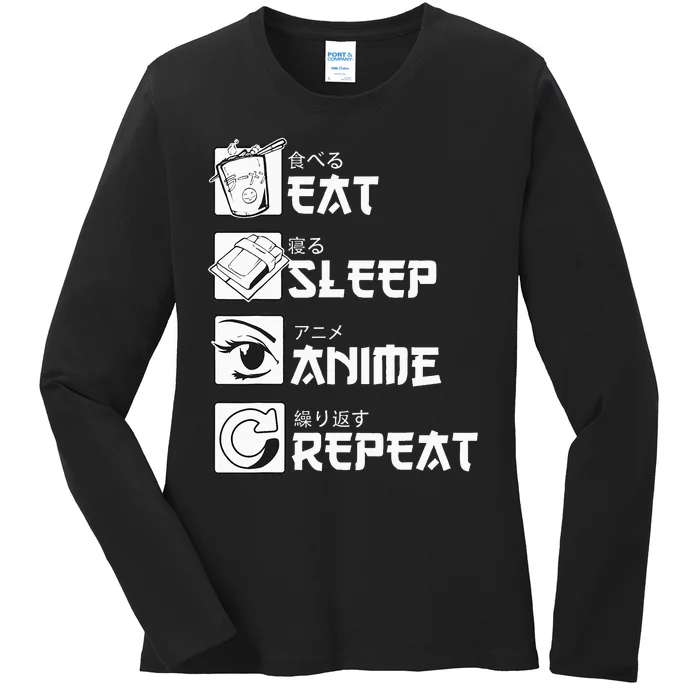 Eat Sleep Anime Repeat Manga Ladies Long Sleeve Shirt