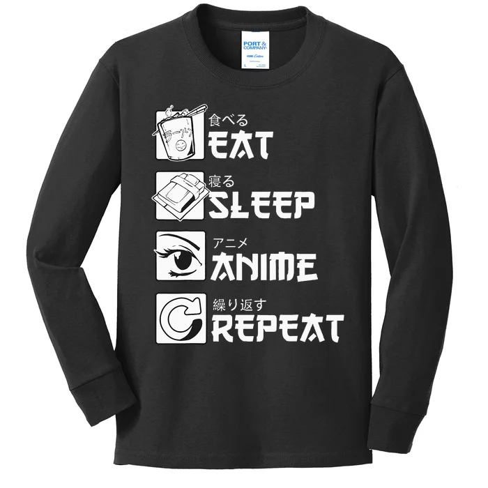 Eat Sleep Anime Repeat Manga Kids Long Sleeve Shirt