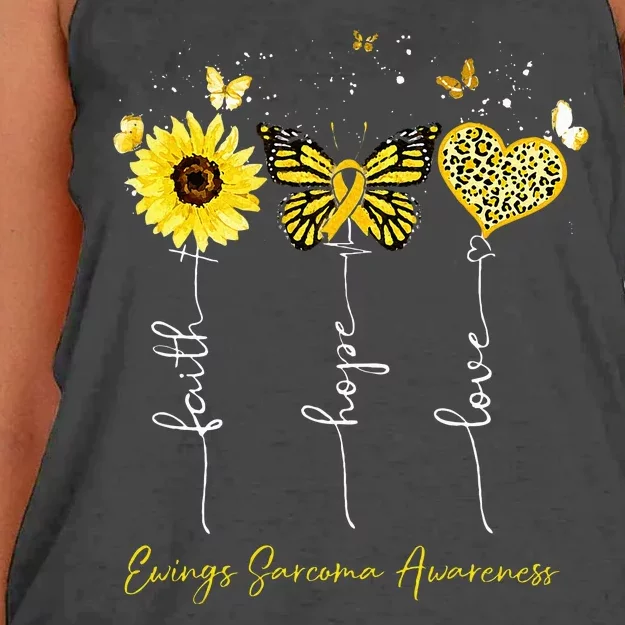 Ewings Sarcoma Awareness Faith Hope Love Leopard Sunflower Women's Knotted Racerback Tank