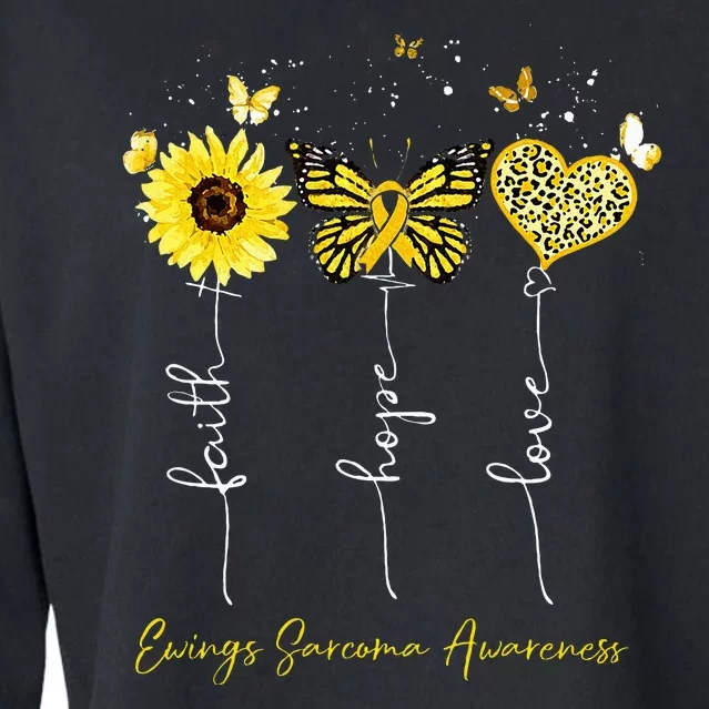 Ewings Sarcoma Awareness Faith Hope Love Leopard Sunflower Cropped Pullover Crew