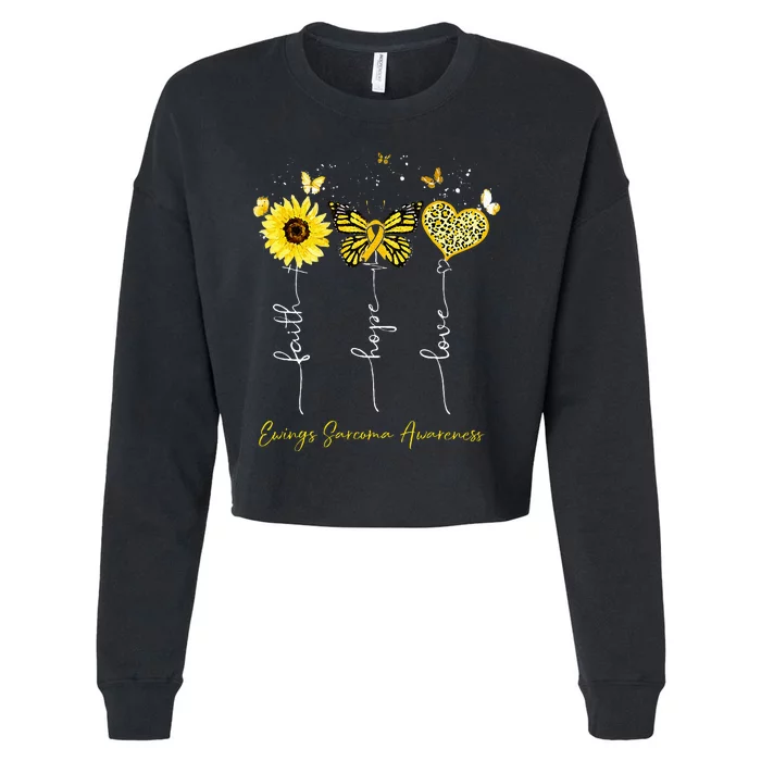 Ewings Sarcoma Awareness Faith Hope Love Leopard Sunflower Cropped Pullover Crew