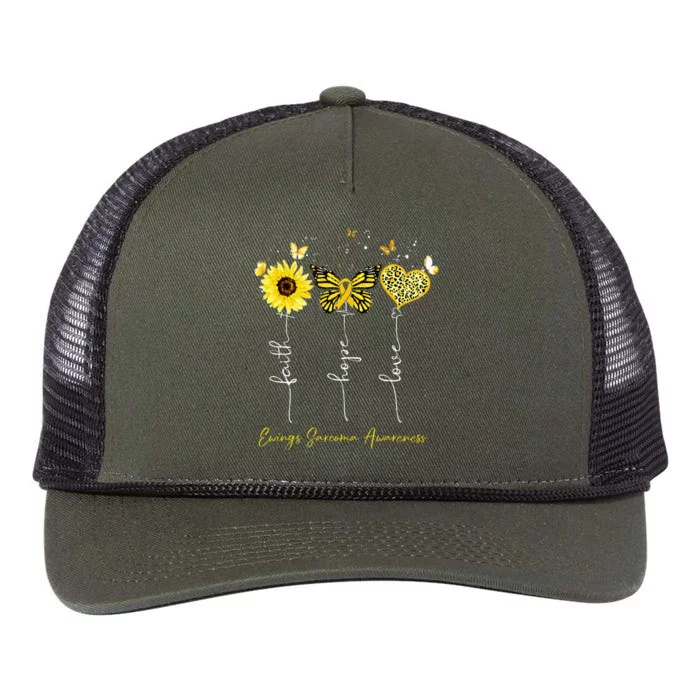 Ewings Sarcoma Awareness Faith Hope Love Leopard Sunflower Retro Rope Trucker Hat Cap