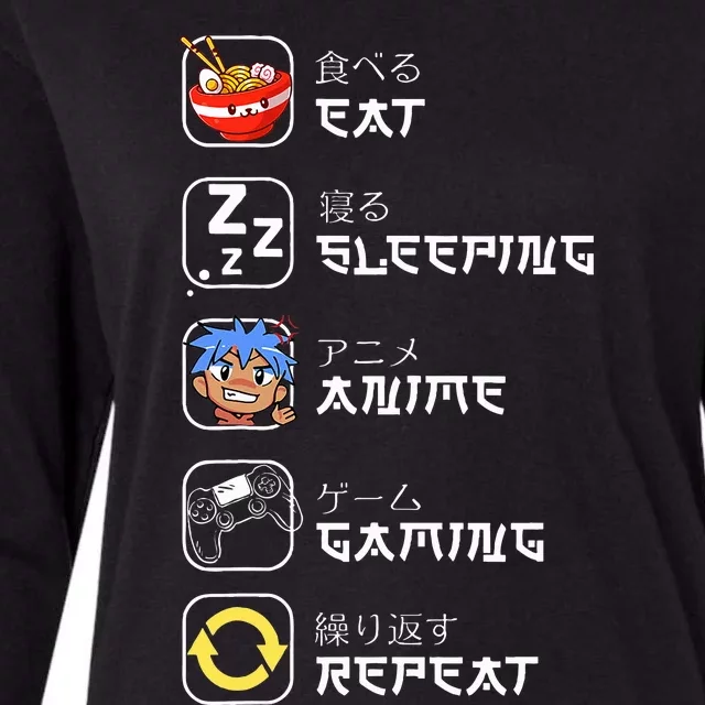 Eat Sleep Anime Gaming Repeat Japan Otaku Kawaii Manga Anime Womens Cotton Relaxed Long Sleeve T-Shirt