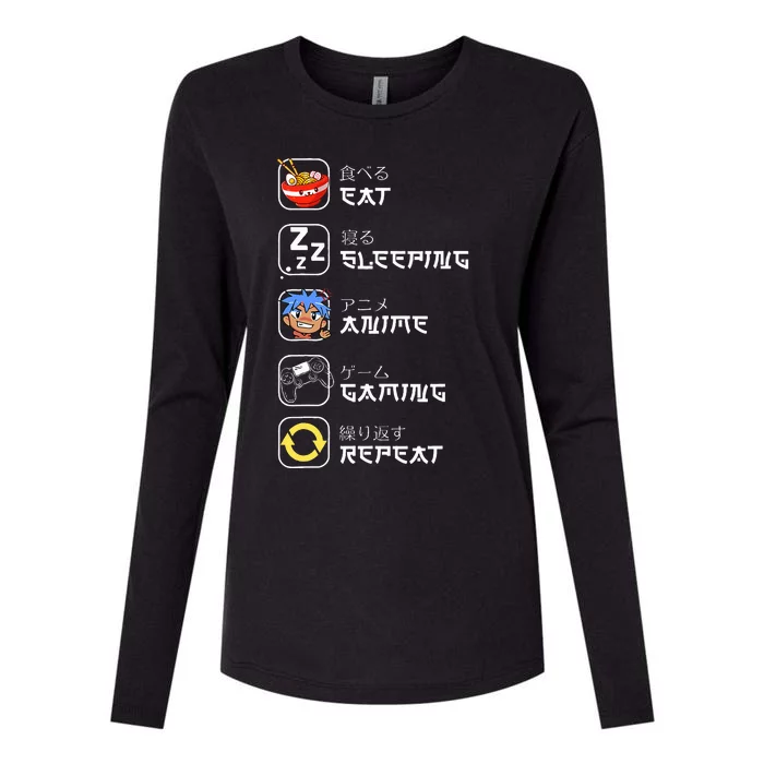 Eat Sleep Anime Gaming Repeat Japan Otaku Kawaii Manga Anime Womens Cotton Relaxed Long Sleeve T-Shirt