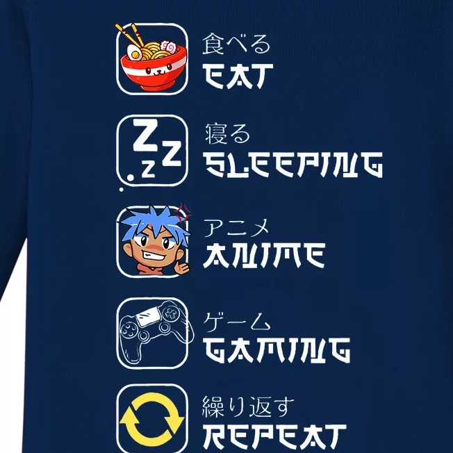 Eat Sleep Anime Gaming Repeat Japan Otaku Kawaii Manga Anime Baby Long Sleeve Bodysuit