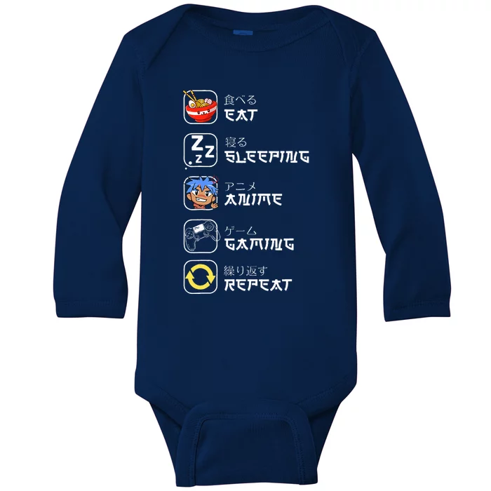 Eat Sleep Anime Gaming Repeat Japan Otaku Kawaii Manga Anime Baby Long Sleeve Bodysuit