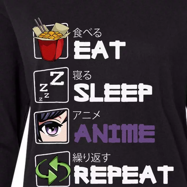 Eat Sleep Anime Repeat Kawaii Otaku Manga Japan Fan Kanji Womens Cotton Relaxed Long Sleeve T-Shirt