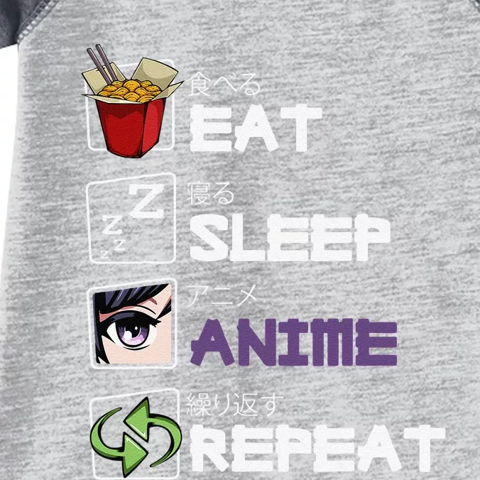 Eat Sleep Anime Repeat Kawaii Otaku Manga Japan Fan Kanji Infant Baby Jersey Bodysuit