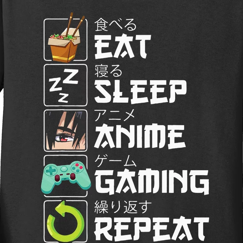 Eat Sleep Anime Gaming Repeat Kawaii Otaku Anime Manga Kids Long Sleeve Shirt