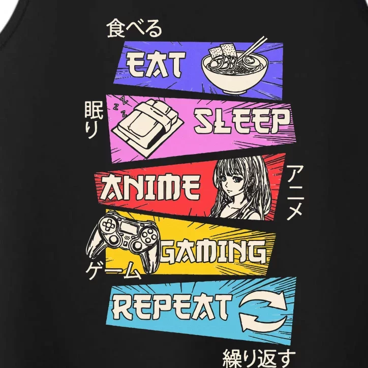 Eat Sleep Anime Gaming Repeat Otaku Gamer Japanese Anime Performance Tank