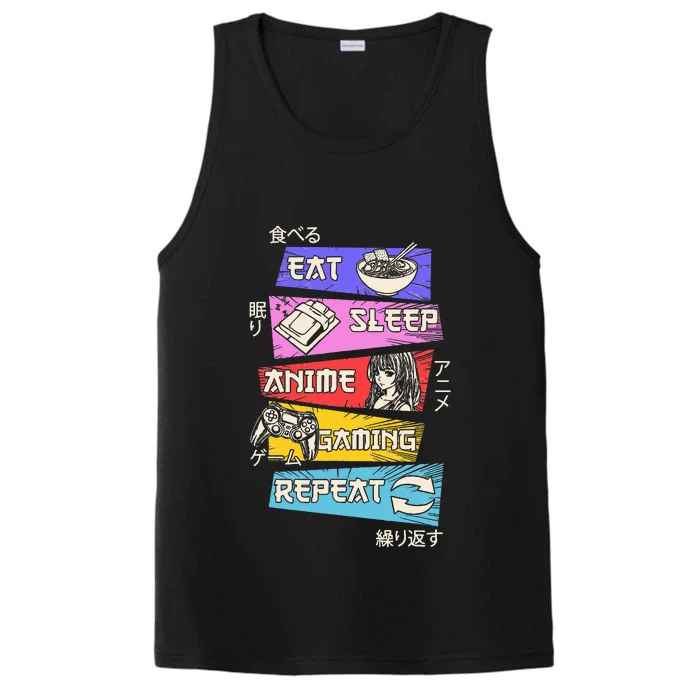 Eat Sleep Anime Gaming Repeat Otaku Gamer Japanese Anime Performance Tank