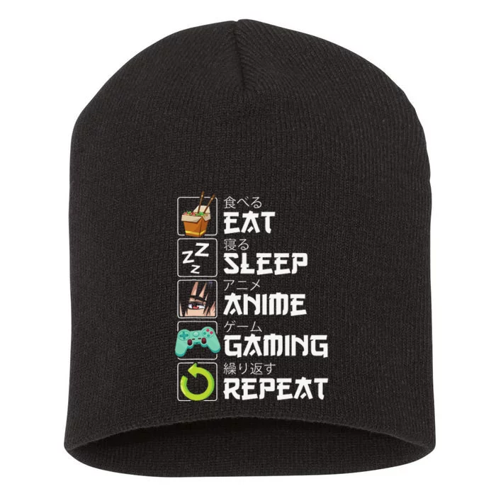 Eat Sleep Anime Gaming Repeat Kawaii Otaku Anime Manga Short Acrylic Beanie