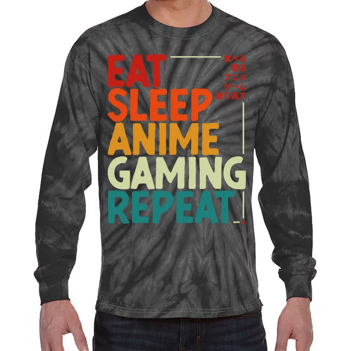 Eat Sleep Anime Gaming Repeat Otaku Gamer Japanese Anime Tie-Dye Long Sleeve Shirt