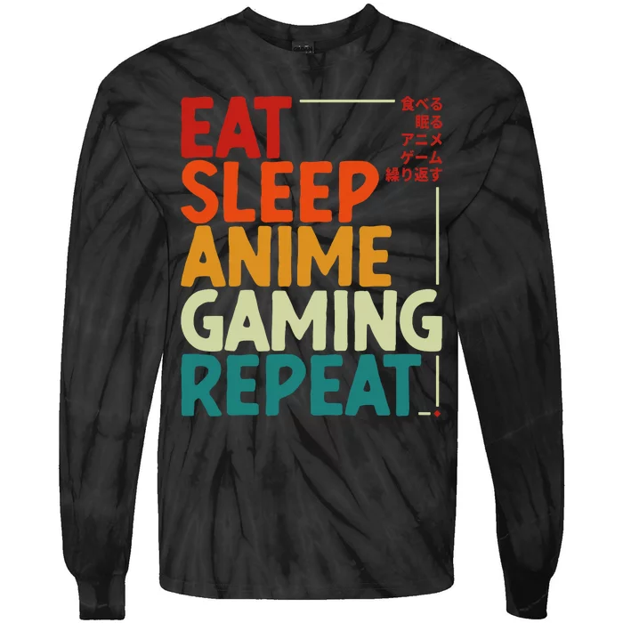 Eat Sleep Anime Gaming Repeat Otaku Gamer Japanese Anime Tie-Dye Long Sleeve Shirt