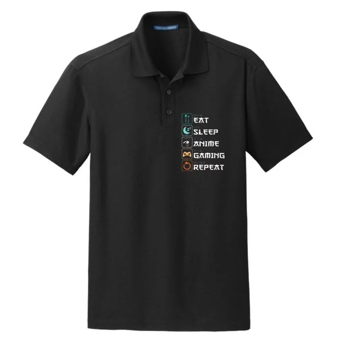 Eat Sleep Anime Gaming Repeat Funny Otaku Gamer Dry Zone Grid Performance Polo